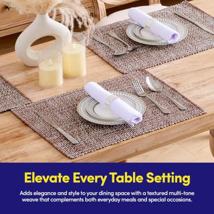 Sweet Home Collection 100% Cotton Placemats for Dining Room Rectangle Two Tone Woven Fabric 13" x 19" Soft Durable Table Mat Set, Set of 6, Chocolate - color: Chocolate, size: Rectangle 13" x 19"
