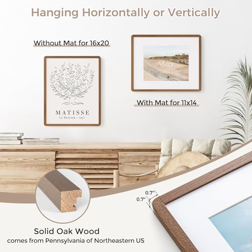 16x20 Picture Frame | Solid Oak Wood 16x20 Poster Frame | 16 x 20 Picture Frame With Mat For 11x14 | Tempered Glass And Hanging Hardware Included | 20 x 16 Photo Frame Wood (Walnut, 1 Pack) - color: Walnut, size: 16''x20''-1p