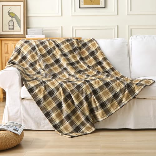 MERRYLIFE Brown Plaid Flannel Throw Blanket for Couch Bed Sofa 50" 60" | Grid Pattern, Ultra-Plush Soft, Decorative Colorful Travel Blanket, farmhouse, Machine Wash, Gift Choice, Widely Use - color: Brown Plaid, size: 50"60"