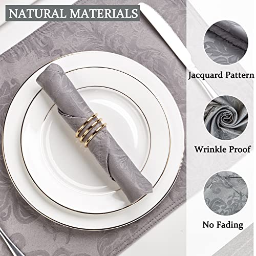 Grey Jacquard 17x17 Square Polyester Cloth Napkins Set of 8 | Waterproof, Stain Resistant, Shrink Proof, Washable, fabric, Outdoor, Dining, Wedding, Kitchen, Party, Banquet, Reusable - color: Gray(01)