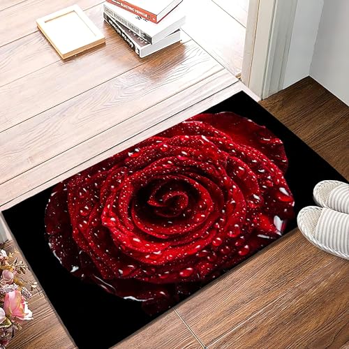 Rose Door Mat Seasonal Decorative Abstract Red Rose Doormat Non Slip Backing Indoor Outdoor Entryway Floor Mat Home Decor 17x30 Inch - color: Abstract Red Rose