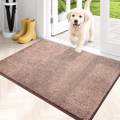 PURRUGS Dirt Trapping Indoor Door Mat, 24" x 35.5", Brown-Light Cream | Machine Washable, Non-Slip, Waterproof TPR Backing, Super Absorbent, Low Profile, Entryway Rug for Muddy Paws and Shoes - color: Brown-light Cream, size: 24" X 35.5"