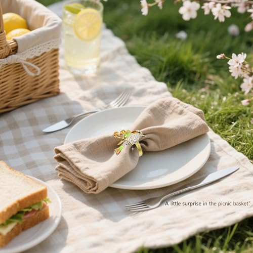 Hummingbird Napkin Rings Set of 6 Sparkly Rhinestone Bird Napkin Holder for Spring Party Garden Wedding Baby Shower Decor,Lively Dining Table Setting for Holiday Gathering & Family Dinner - style: Yellow
