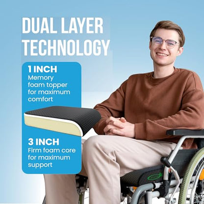 Extra Large Wheelchair Seat Cushion - for Sciatica and Lower Back Pain Relief, Anti-Slip, Removable Strap, Coccyx Pain Relief, 19” X 17” X 3” (Black) - color: Black