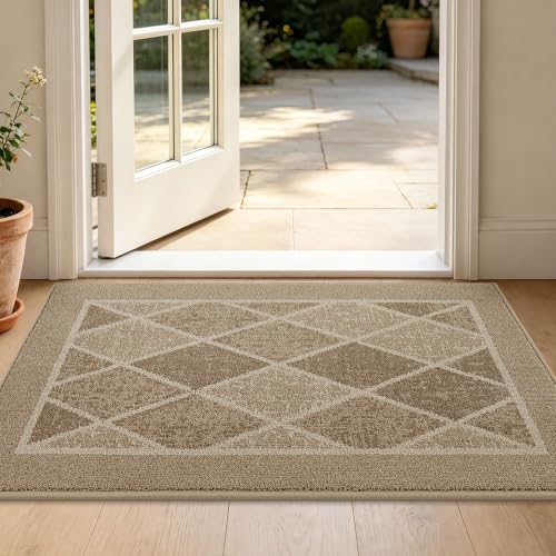 BEQHAUSE Dirt Trapper Door Mats 24" x 36", Non-Slip Washable, Beige | Doormat Indoor Entrance Low-Profile, Dirt Resistant and Absorbent Entryway Rugs Inside Welcome Floor Mat for Front Back Door - color: Beige, size: 24" X 36" (Rectangular)