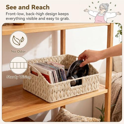GRANNY SAYS Bundle of 1-Pack Large Butter Milk Wicker Basket for Storage & 3-Pack Medium Wicker Shelf Baskets