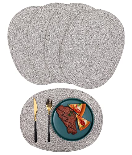 Oval Placemats Set of 4, Woven Placemats Rattan Placemats 12x16 inches Cotton Wicker Placemats Farmhouse Boho Circle Braided Heat Resistant Outdoor Placemats Patio Table Place Mats (Mix Brown) - color: Mix Brown, size: Oval Set of 4