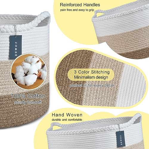 COMSE XXXLarge Woven Blanket & Laundry Basket, 87L, White & Gradient Brown | 21.7" x 13.8", Cotton Rope, Nursery Hamper for Storage of Toys Clothes Towels, Ideal for Living Room Bedroom Bathroom - color: White & Gradient Brown