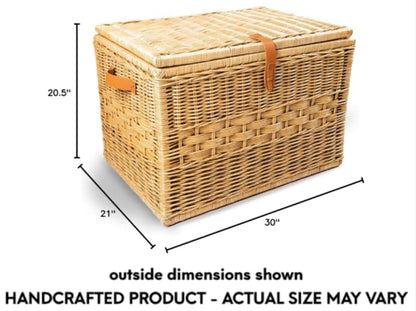 The Basket Lady Deep Wicker Storage Trunk, XL, Sandstone | Outside: 30" L x 21" W x 20.5" H | Inside: 28”L x 19”W x 18.5”H - Handcrafted by artisans from natural rattan - color: Sandstone, size: XL