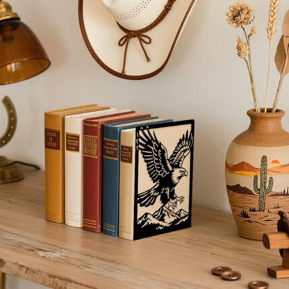 5.3"x4.3"x7.9" Metal Bookends, Heavy Duty Book Ends for Shelves | Eagle Theme Cast Iron Book Supports, 1 Pair Decor Stoppers for Desk, Library, Office & Home Shelves - style: Eagle