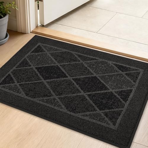 BEQHAUSE Dirt Trapper Door Mats 20" x 32", Non-Slip Washable, Dark Grey | Doormat Indoor Entrance Low-Profile, Dirt Resistant and Absorbent Entryway Rugs Inside Welcome Floor Mat for Front Back Door - color: Dark Grey, size: 20" X 32" (Rectangular)