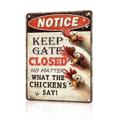 Funny Chicken Metal Sign Chicken Coop Metal Decor Keep Gate Closed Tin Signs Vintage Poster Wall Decor For Home Farmhouse Farm Poultry House Yard Fence Kitchen Outdoor 16 * 12 In - color: Vintage Chicken Tin Sign 13, size: 30X40cm(12*16in)