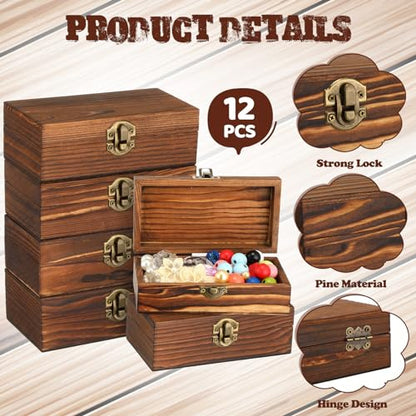 Vesici 12 Pcs Wooden Boxes for Crafts 5.9 x 3.1 x 2 Inch Small Unfinished Wooden Boxes with Hinged Lids DIY Jewelry Box Gift Box Keepsake Treasure Chests for DIY Craft Holiday Party Gifts(Walnut)