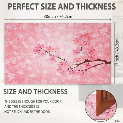 SPUNKER Pink Cherry Blossoms Welcome Mat, 30"L x 17"W, Non-Slip & Absorbent, Indoor/Outdoor, SPK-DM0415-1730 - color: Pink Cherry Blossoms