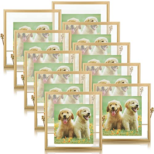 12 Pack 6 x 6 Inch Gold Floating Frame for Photo 4 x 4 Inch, Glass Floating Picture Frame Collection Vintage Metal Minimal Ornate Easel for Wedding Gift Pictures Photos Desk Tabletop Display - color: Gold, size: 4 x 4 Inches
