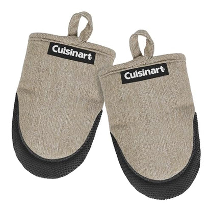 Cuisinart Mini Oven Mitts, 2-Pack, Neoprene Grip, Heat Resistant 350F | Cotton-lined, non-slip neoprene palm, ambidextrous design, ideal for smaller hands and everyday cooking - color: Taupe