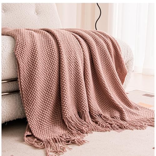 Knitted Throw Blanket for Couch,Plain Color Blanket with Tassel,Bed Throws,Home Decorative Blankets for Couch Sofa Bed Chair Spring Summer Fall,Soft Warm Cozy Light Weight,Pink,127x170cm/50x67in - color: Pink, size: 127x170cm/50x67in