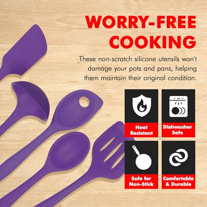 Chef Craft Premium Silicone Kitchen Tool and Utensil Set, 5 Piece, Purple - color: Purple, size: 5 Piece Set
