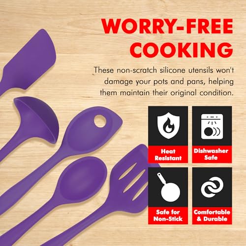 Chef Craft Premium Silicone Kitchen Tool and Utensil Set, 5 Piece, Purple - color: Purple, size: 5 Piece Set