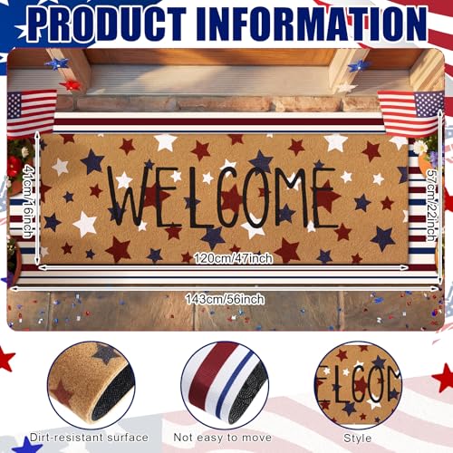 Tinideya 2 Pcs Long 4th of July Layered Outdoor Doormat Set, 250th Anniversary Patriotic Star Coir Welcome Mat with Red White Blue Stripe Rug for Independence Day Front Porch Entryway Home Decor - style: Star