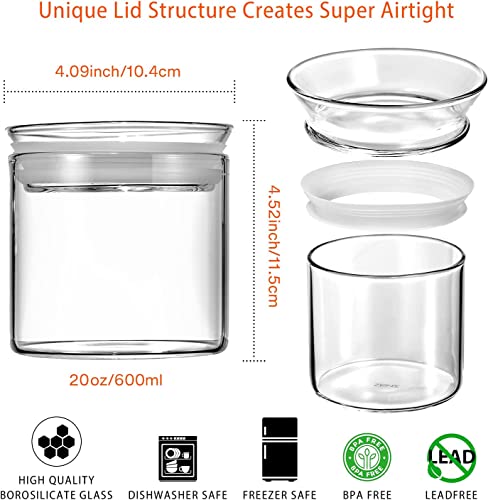 ZENS 17oz Glass Jars with Airtight Lid, Set of 4 Small Glass Storage Jars | Borosilicate Glass Canisters Set with Lids, Small Storge Containers for Kitchen Spice, Sugar, Blooming Tea, - size: 5-20oz 6Pack