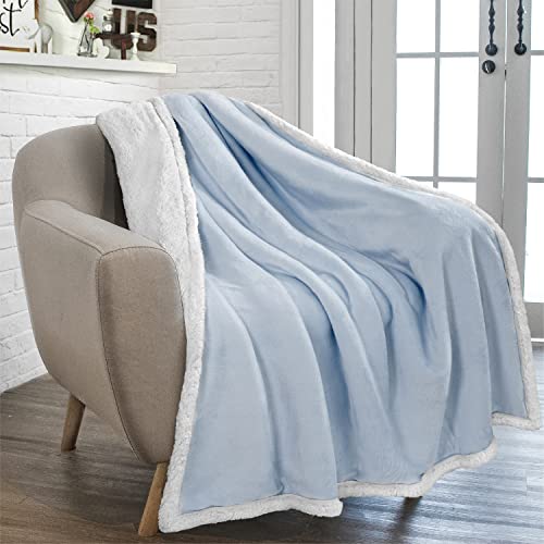 PAVILIA Sherpa Fleece Throw Blanket for Couch, Twin Size, Light Blue, Plush Soft Fuzzy Sofa Blanket, Cozy Reversible Winter Throw for Women Men, 60x80 Inches - color: Light Blue, size: 60 x 80 Inches - Twin