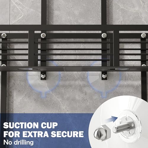Shower Caddy Hanging, Never Rust Aluminum Shower Organizer, Over Showerhead No Drilling Shower Racks, with Soap Holder Multi Hooks Bathroom Storage for Shampoo Sponge, Black - color: Black