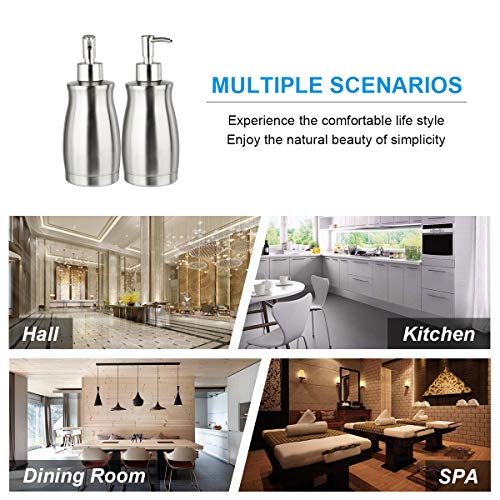 Soap Dispenser Stainless Steel - Brushed Nickel Pump Dispenser Bottle Refillable Liquid Hand Dish Soap Dispenser for Bathroom, Kitchen, Countertop, Silver (13.5 Oz / 400ML) - color: Curved-silver