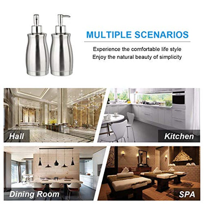 Soap Dispenser Stainless Steel - Brushed Nickel Pump Dispenser Bottle Refillable Liquid Hand Dish Soap Dispenser for Bathroom, Kitchen, Countertop, Silver (13.5 Oz / 400ML) - color: Curved-silver