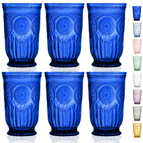 Cobalt Blue Highball Glasses set of 6 tall drinking glasses for tablesetting with cobalt blue glassware dishwasher friendly made without lead - color: Cobalt, size: Tall