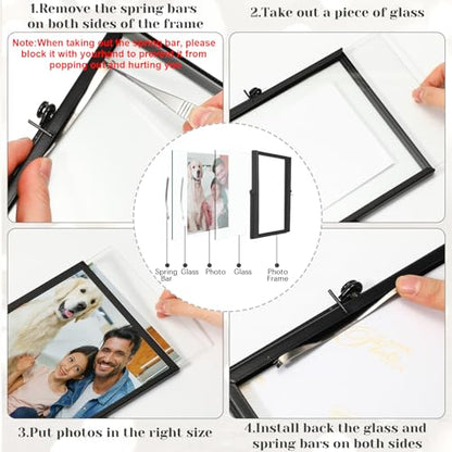 12 Pack Black Floating Photo Frame, 6 x 8 Inches Double Glass Desktop Picture Frames with Metal Stand for Pictures Photos Pressed Flowers Desk Tabletop Display - color: Black, size: 6 x 8 inches