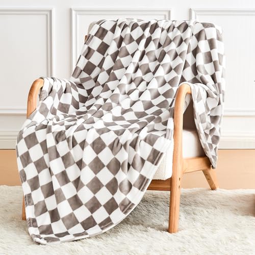 Edenleaf Grey Checkered Fleece Throw Blanket for Bed Cozy Warm Home Decor | Ultra Soft Fuzzy Blanket for Couch Sofa, Fluffy Lightweight Throw for Travel, Cute Holiday Gifts, All Seasons, Smoke 60"x80" - color: 01 Cashmere Smoke, size: Blanket-60"x80"