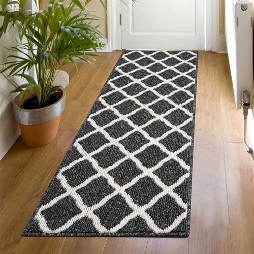 SHACOS Washable Runner Rug 2x6 ft Non Slip Entryway Kitchen Runner Rug Long Door Mats Rubber Backing Carpet Runners for Hallway Garage Laundry Room, Black - color: Black, size: 2' x 6'
