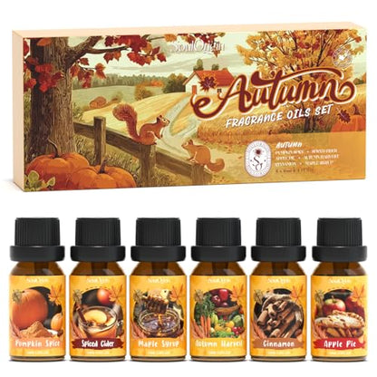 Soulorigin Autumn Fragrance Oils Set, Essential Oil for Diffuser, Fall Scent Diffuser Oil, Use for Soap Candle Making,Pumpkin Spice, Spiced Cider, Maple Syrup, Autumn Harvest, Cinnamon, and Apple Pie - color: Autumn