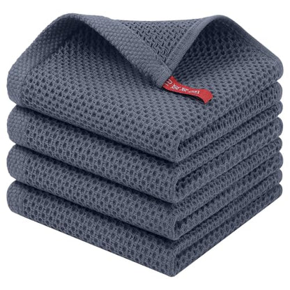 Homaxy 100% Cotton Waffle Weave Kitchen Dish Cloths, 4-Pack, Dark Grey | 12 x 12 Inches, Ultra Soft Absorbent Dish Towels, Quick Drying Dish Rags with Hanging Loop - color: Dark Grey, size: 12 X 12 - 4 Pack