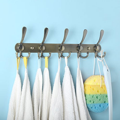Coat Rack Wall Mounted - 5 Tri Hooks, Heavy Duty, Stainless Steel, Metal Coat Hook Rail for Coat Hat Towel Purse Robes Mudroom Bathroom Entryway,Bronze - color: Bronze, size: L=16" (1 Pcs)