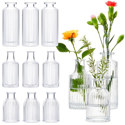 12 Sets Ribbed Glass Bud Vases Set for Flowers in Bulk Mini Smal Mini Ribbed Vases for Centerpiece Table Decorative Wedding Reception, Party, Home Decor, Housewarming Gift