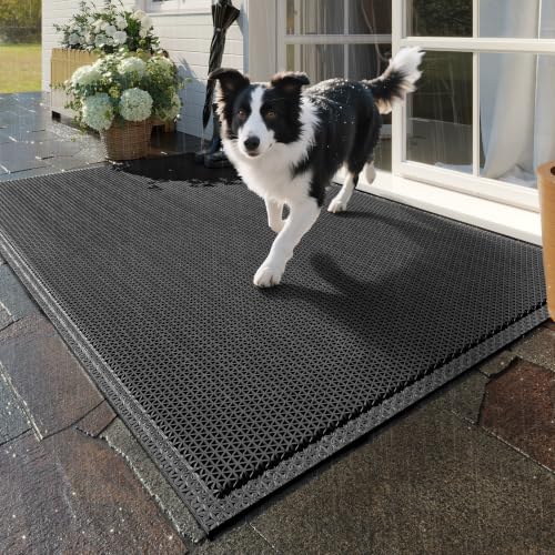 Front Door Mat Outside Entrance Drainage Doormat Black 24"x35" | Outdoor Welcome Mats For Patio Waterproof, Dirt Trapper with Non-Slip Rubber Backing, Dirt Mat for Garage Home Pool Entrance - color: Black, size: 24''x36''