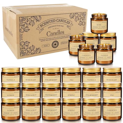 Scented Candle Set 24 Pack (3.05oz Each) - Aromatherapy Candles with Essential Oils, Smokeless Soy Wax Candles in 12 Scents, Gift for Women/Mom, Valentine/Mother's Day/Christmas/Birthday - color: 24Pack-Yellow