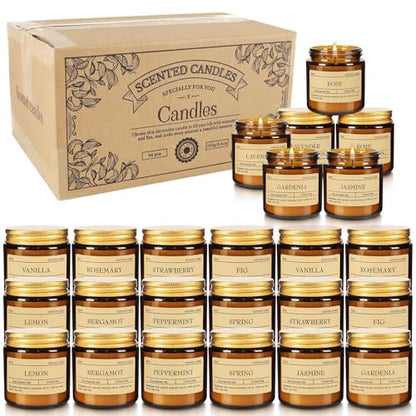 Scented Candle Set 24 Pack (3.05oz Each) - Aromatherapy Candles with Essential Oils, Smokeless Soy Wax Candles in 12 Scents, Gift for Women/Mom, Valentine/Mother's Day/Christmas/Birthday - color: 24Pack-Yellow
