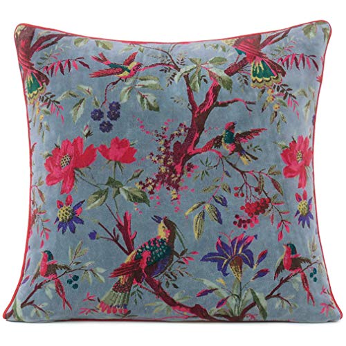 Velvet Floral Flower Bird Throw Pillow Sofa Cushion Cover Case Couch Colorful Boho Chic Bohemian Accent Indian Handmade (Gray, 20" x 12") - color: Gray, size: 20" x 12" (Pack of 1)