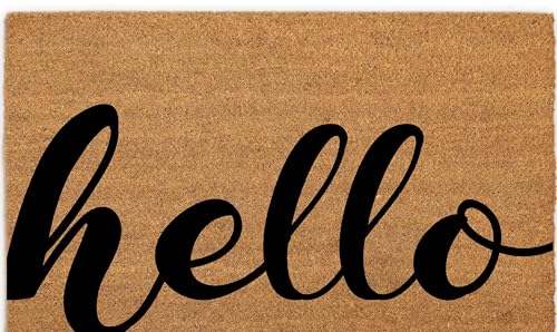Coir Door Mats 17" X 30", Non-Slip Sturdy, PVC Backed Heavy Duty, Easy to Clean, Ideal for Door Entrance, Patio, Porch, Backyard, Garages, Drop-in to say a Hello! - color: Hello Casual