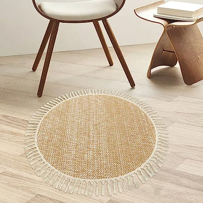 Boho Round Area Rug, Soft Hand Woven Washable Bedroom Carpet 3ft | Modern Farmhouse Bedside Rugs with Tassels, Tan/Cream Circle Nursery Rugs for Living Room Dining Room Table Office - color: Tan/Cream, size: 3' (Round)