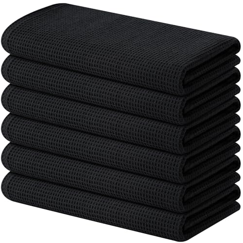 Homaxy 100% Cotton Waffle Weave Kitchen Towels, 6 Pack, Black | Soft and Absorbent Dish Towels, 16 x 26 Inches Quick Dry Hand Towels - color: Black, size: 16 x 26 - 6 Pack