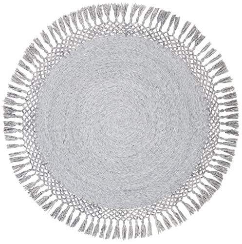 SAFAVIEH Sahara Collection Area Rug - 3' Round, Silver, Handmade Boho Tassel, Ideal for High Traffic Areas in Living Room, Bedroom (SAH490G) - color: Silver, size: 3' (Round)