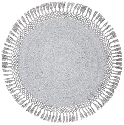 SAFAVIEH Sahara Collection Area Rug - 3' Round, Silver, Handmade Boho Tassel, Ideal for High Traffic Areas in Living Room, Bedroom (SAH490G) - color: Silver, size: 3' (Round)