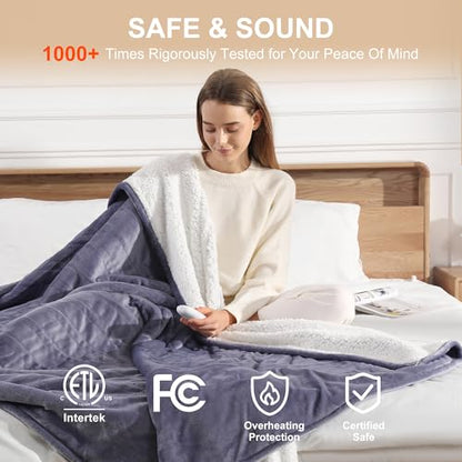 Queen Size Heated Blanket 84''X90'' Heating Blanket - Purple Electric Blanket Flannel Sherpa Double Controllers Heated Blanket with 5 Heat Settings & 10 Hours Auto-Off for Grandma Gifts(Lavender) - color: Lavender Gray, size: Queen 84" x 90"