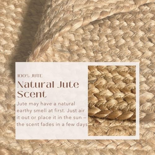 Hand Woven Natural Jute Braided Rug – 2x5 Runner Oval| Rustic Boho Farmhouse Style | Solid Natural Fiber Rug for Hallway, Entryway, Kitchen, Bedroom, Dining Room, Study, Office - size: 2' x 5' (Oval)
