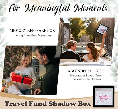 Travel Fund Box, 8×8 Adventure Awaits Shadow Box Frame with Slot, Piggy Bank Money Saving Decoration for Graduation Bridal Shower, Pink Travel Lines Themed Memory Keepsake Gift -A06 - size: 8×8 pink adventure awaits