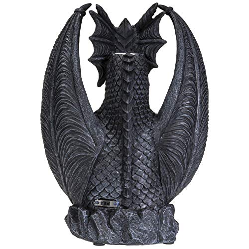 Pacific Giftware Black Guardian Dragon LED Lighted Stonewall Mountain Faux Stone Backflow Incense Burner Fantasy Dragon Breath Reverse Flow Smoke Waterfall Incense Collectible 8" Tall